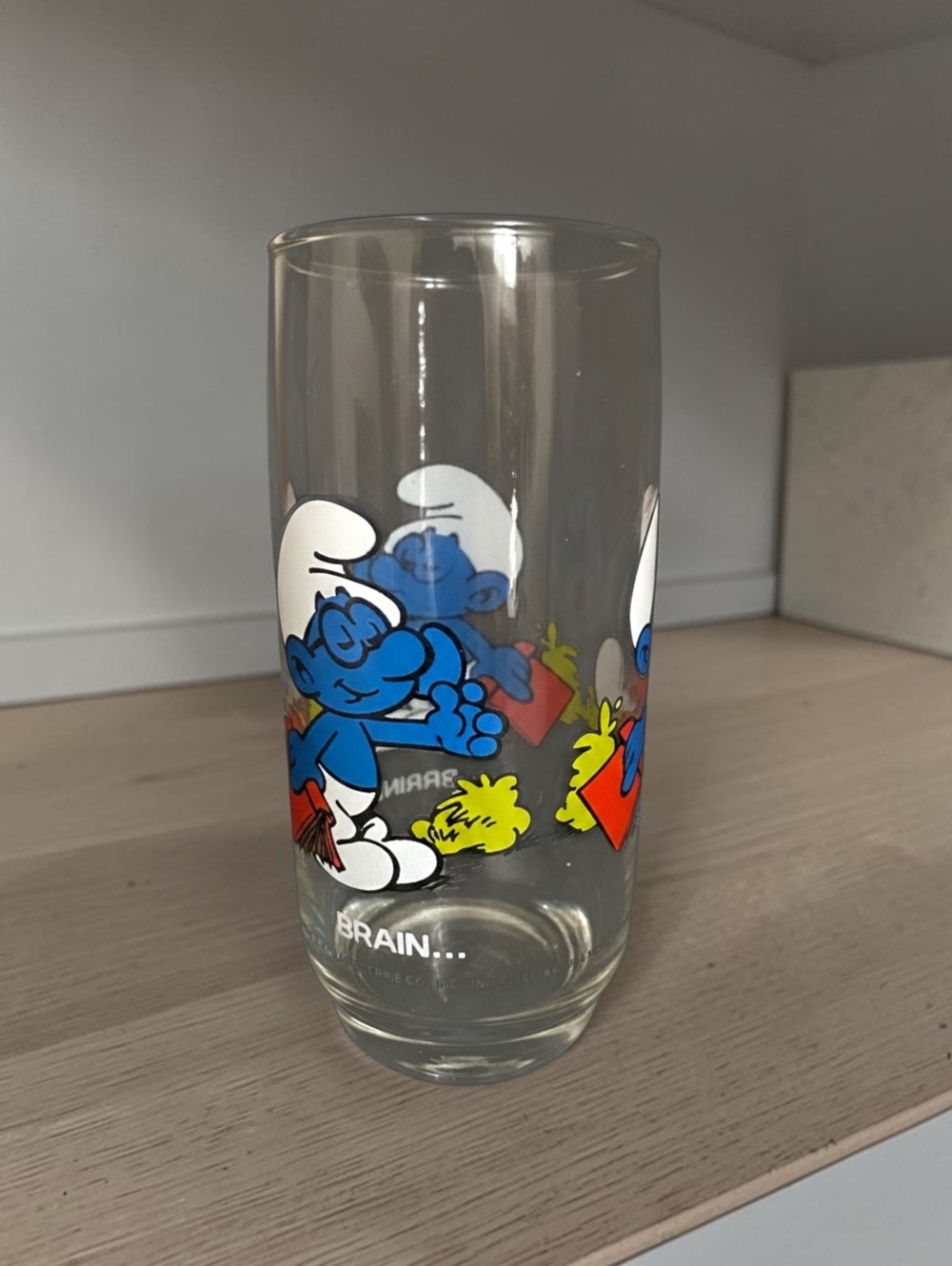 Vintage 1982 Brainy Smurf Drinking Glass Hardee’s Peyo Wallace Berrie 6” Tumbler